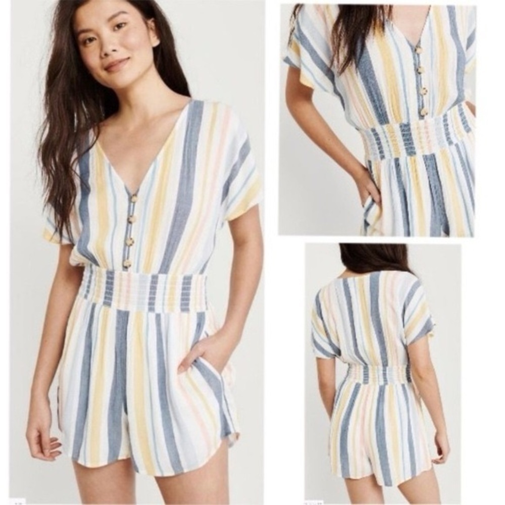 Abercrombie & Fitch Lined Stripe Romper in White Women’s Size XS